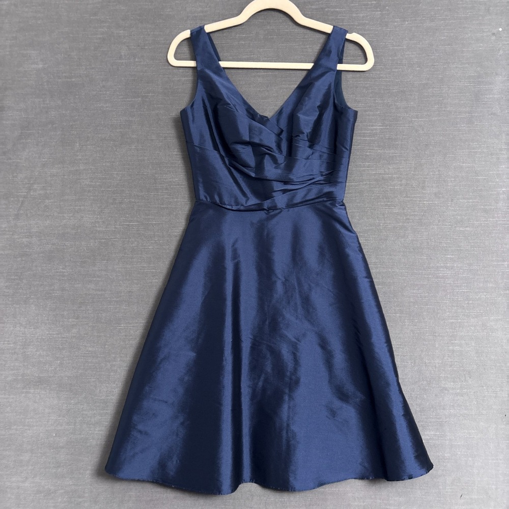Alfred Sung Dress 4 Midnight Blue Pleated Surplice Bridesmaid Cocktail Occasion